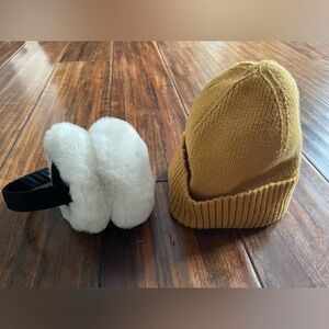 Winter Lot- Cozy White and Mustard Earmuffs and Beanie Set